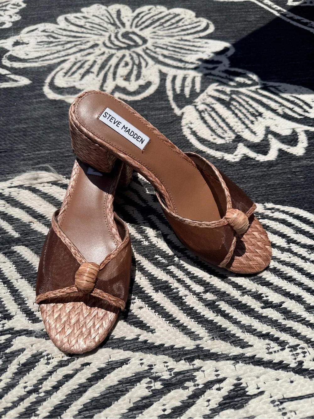 Steve Madden Melodee Mesh Raffia Heel Sandals Size 8 Neutral Brown